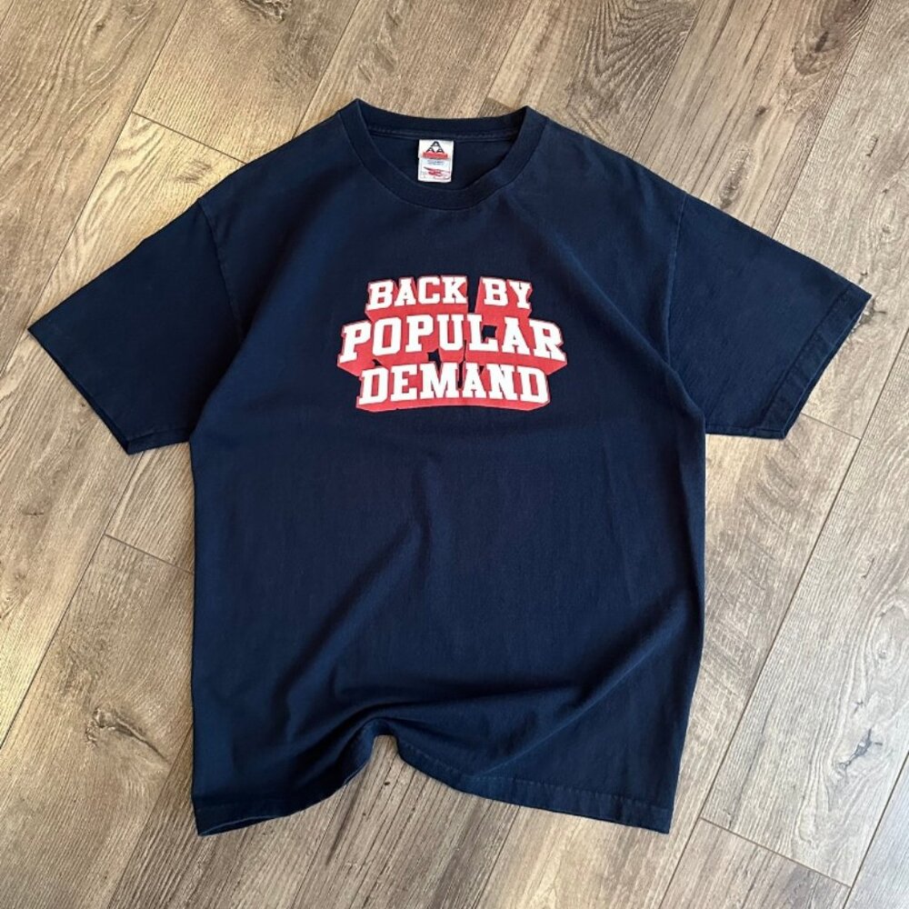Vintage AAA Alstyle "Back By Popular Demand" Humor Men's Navy Blue T-Shirt Large